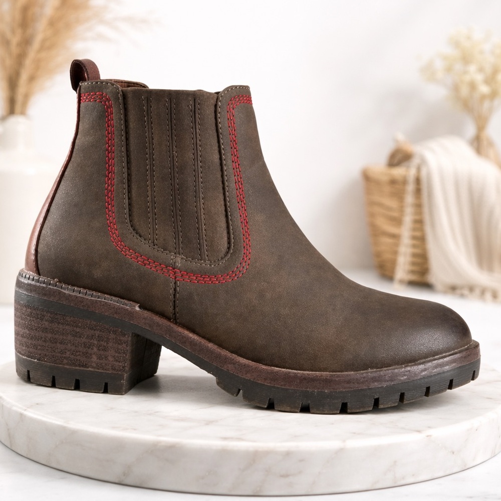 Chic Brown and Red Ankle Booties BNWT